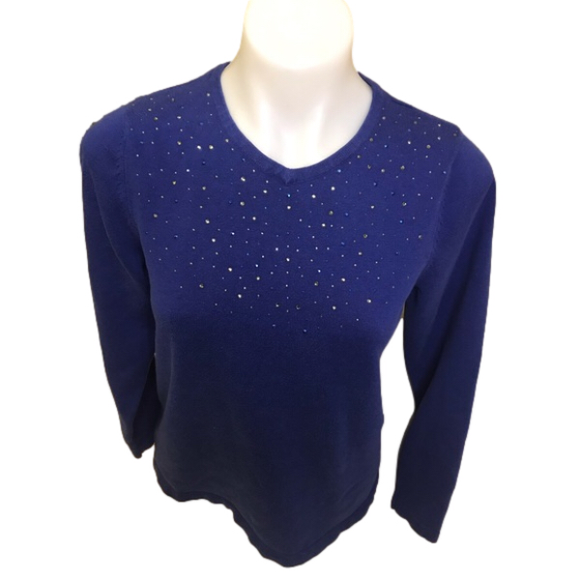 Comfy Blue Sweater w/Rhinestones & Blue Rivets - Picture 1 of 7